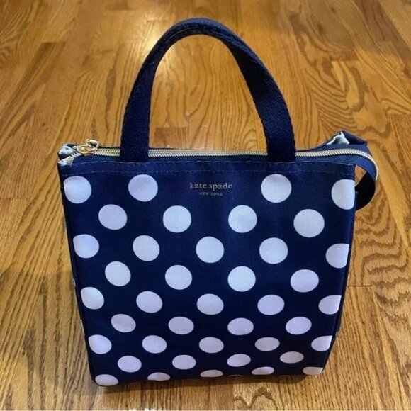 Kate Spade New York Insulated Lunch Bag Navy Jumbo Dot - Picture 4 of 6